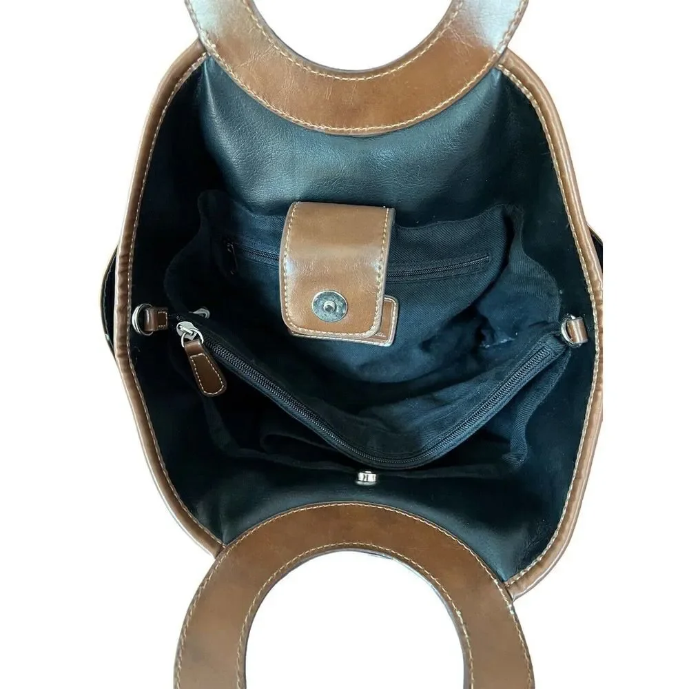 Relic Black Faux Leather Animal Print Circular Snap Tote - Picture 7 of 12